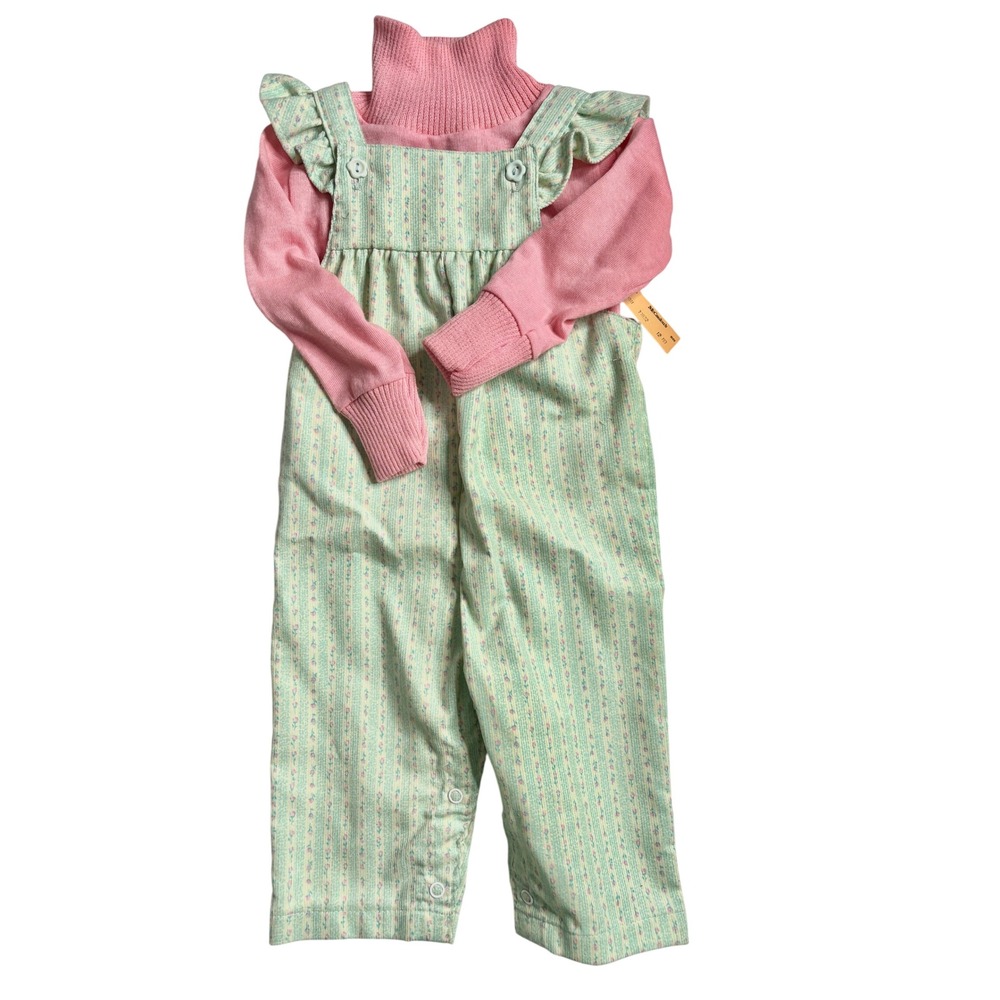 NWT Vintage Health-tex Jumper Set Kids Girls 12 M Floral Corduroy Cottagecore